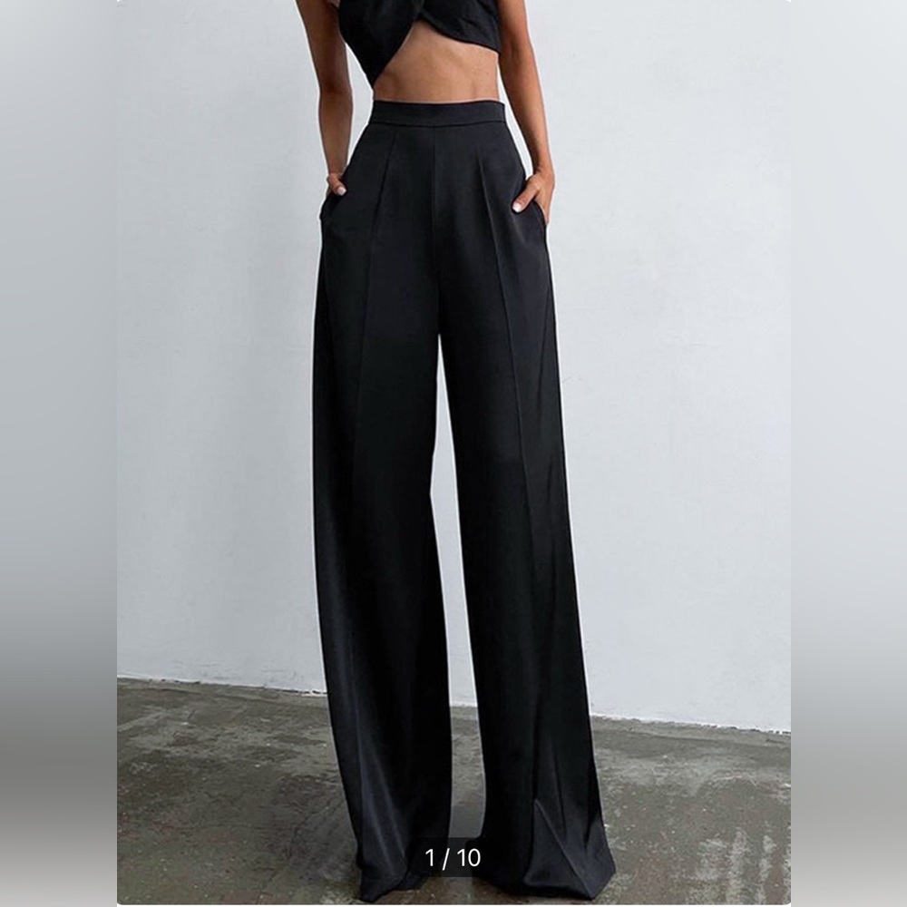 Oversized Wide Leg Satin Pants - Size Small